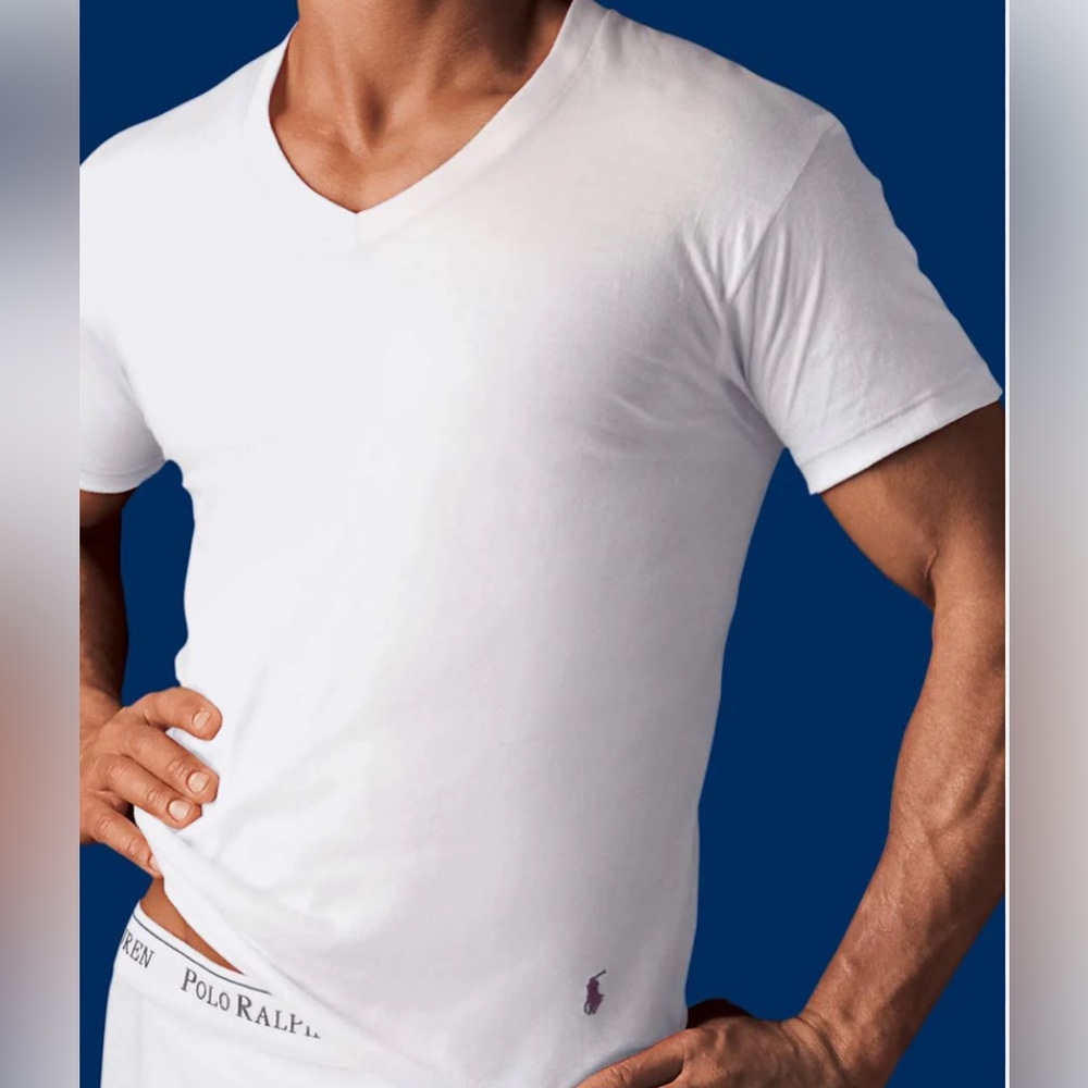 Polo by Ralph Lauren White V-Neck Undershirt T-Shirt Size M
